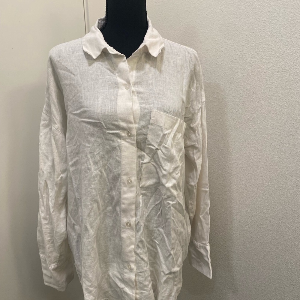 Men’s Abercrombie Oversized Linen Blend long Sleeve Button size L